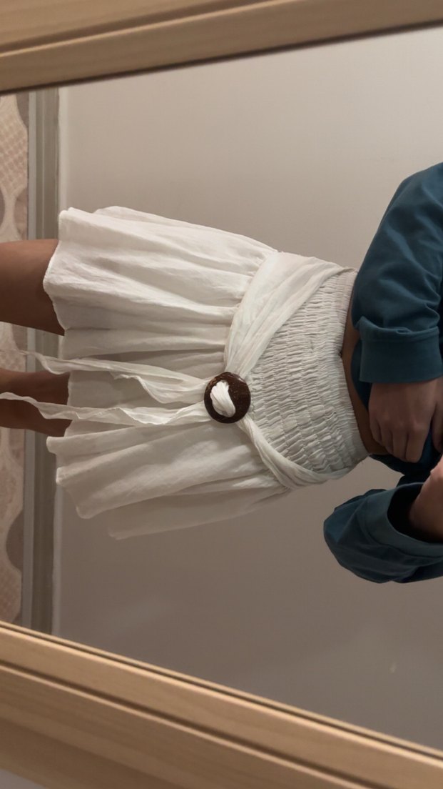 Beyaz Keten Belden Bağlamalı  Etek - Görsel 3