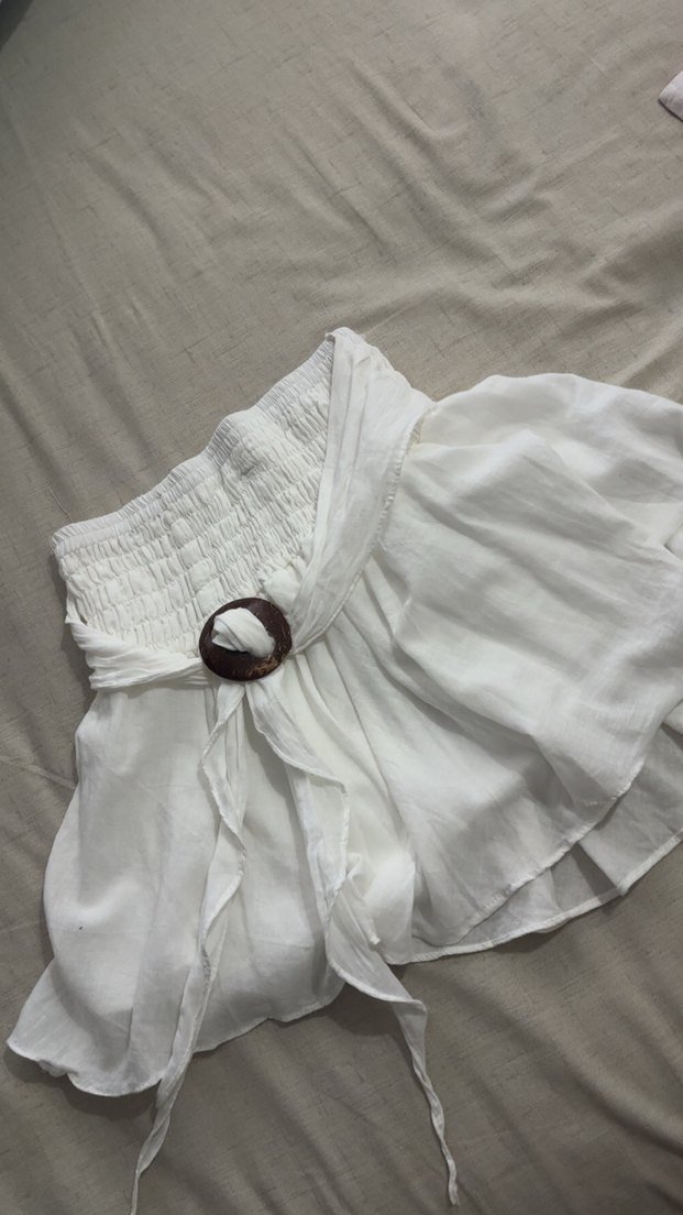 Beyaz Keten Belden Bağlamalı  Etek - Görsel 2