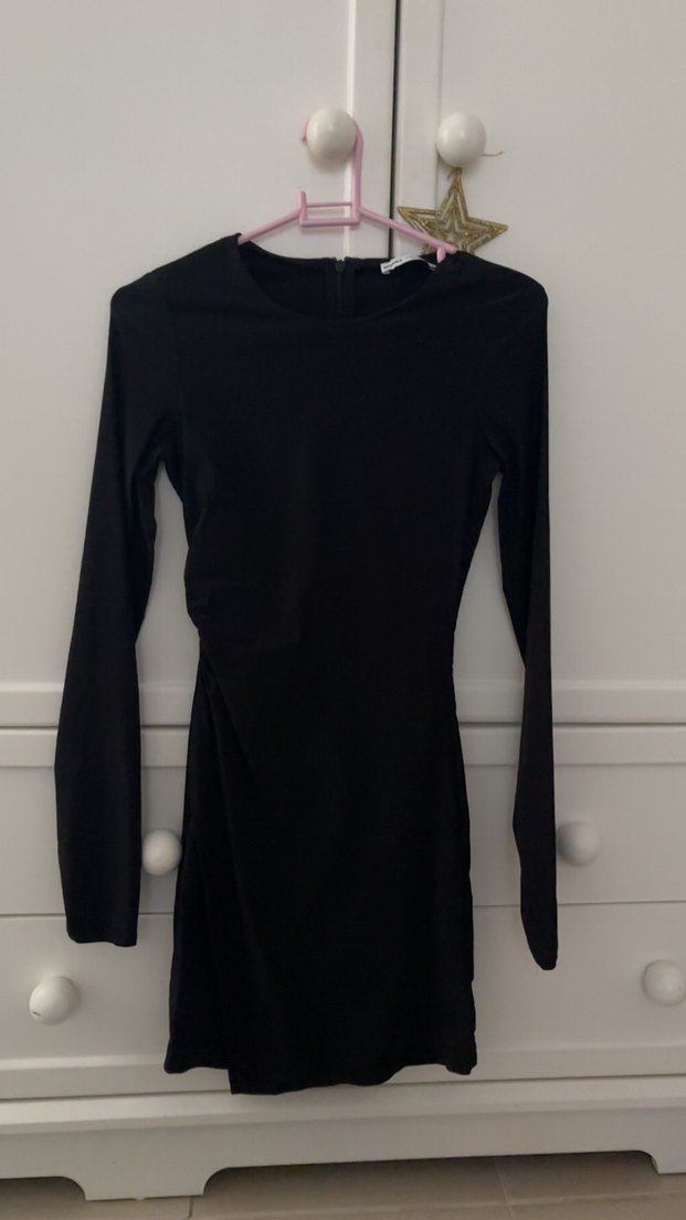 Siyah Uzun Kollu Mini Kadın Elbise - Görsel 2