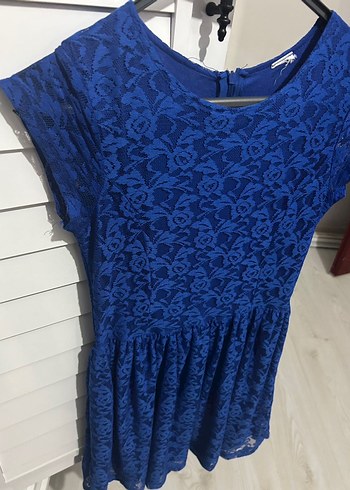 Dantel Detaylı Koyu Mavi Midi Elbise - Görsel 3