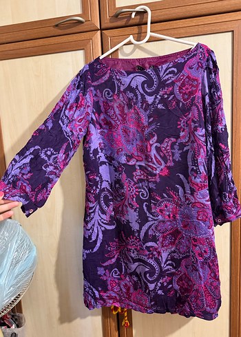 Bohem Uzun Kollu Mor Bağlama Desenli Tuniği - Görsel 2