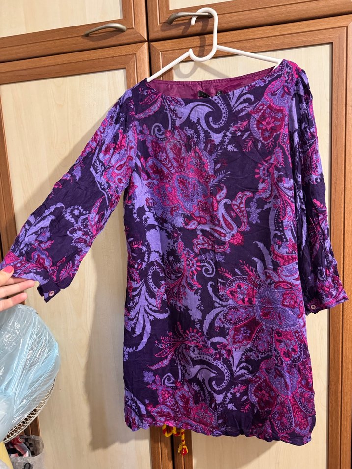 Bohem Uzun Kollu Mor Bağlama Desenli Tuniği - Görsel 2