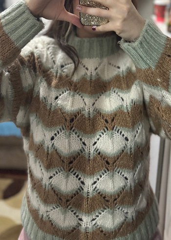 Bohem Tarz Bej Örgü Kazak - Görsel 2