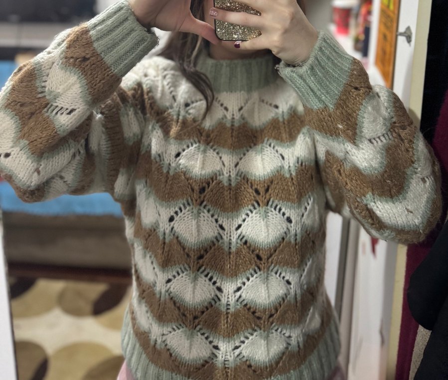 Bohem Tarz Bej Örgü Kazak - Görsel 2