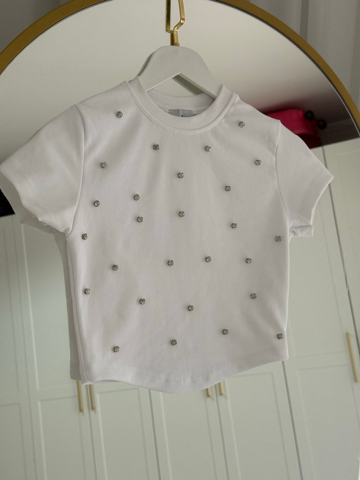 Beyaz taşlı Tişört - Görsel 2