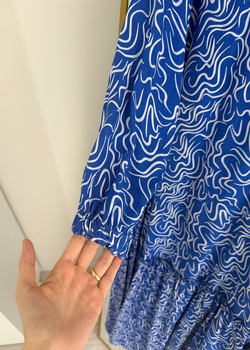 Renkli Mavi Uzun Kollu Elbise - Görsel 3