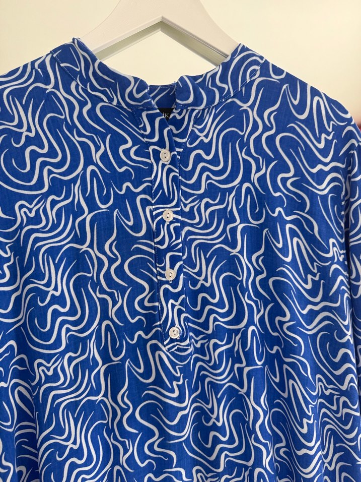 Renkli Mavi Uzun Kollu Elbise - Görsel 2