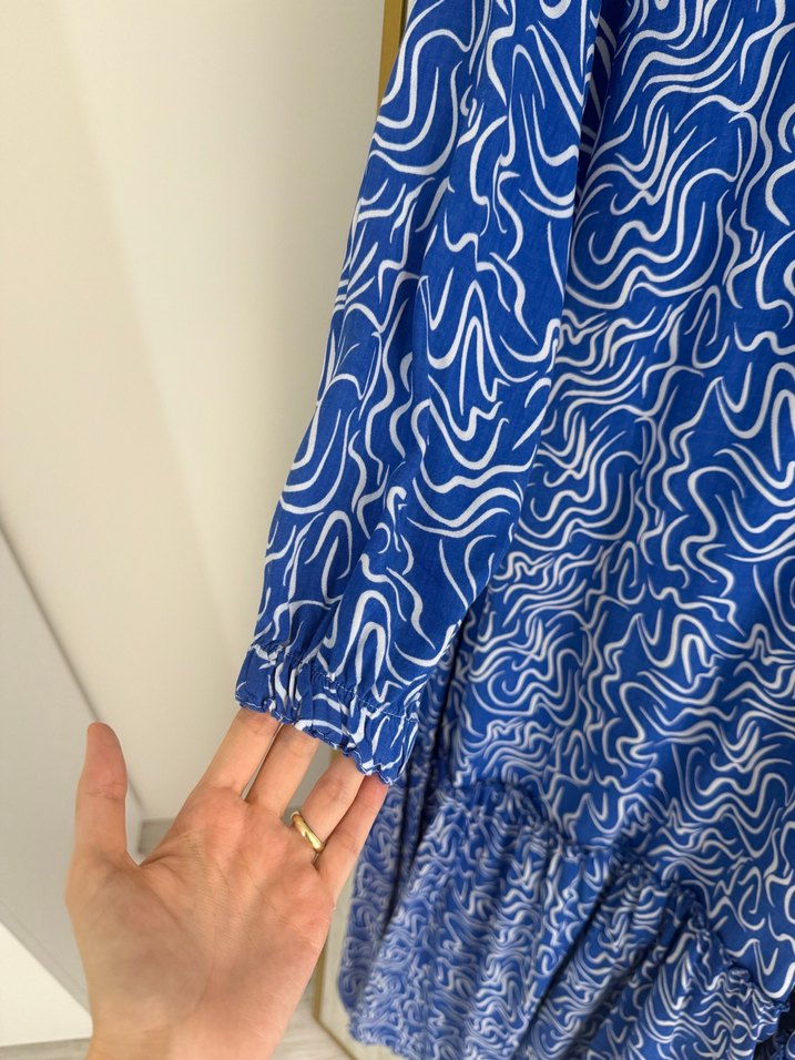 Renkli Mavi Uzun Kollu Elbise - Görsel 3