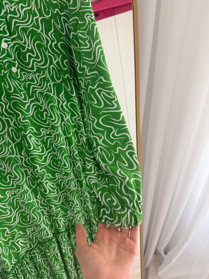 Yeşil Pilili Uzun Bohem Elbise - Görsel 3