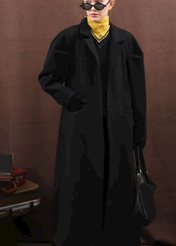 Siyah Oversize Uzun Kaban - Görsel 2