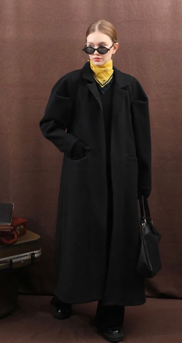 Siyah Oversize Uzun Kaban - Görsel 2