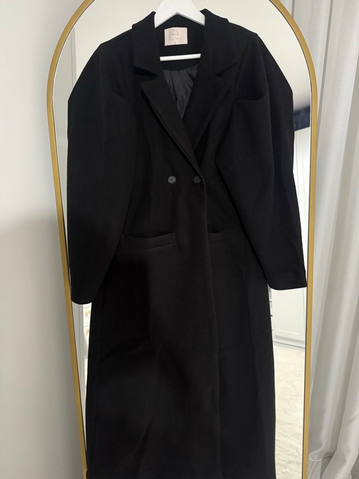 Siyah Oversize Uzun Kaban - Görsel 3