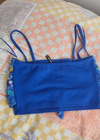 Renkli Baskılı Mini Drapeli Bohem Bikini Üstü - Görsel 2