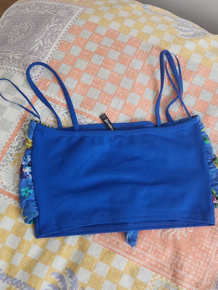 Renkli Baskılı Mini Drapeli Bohem Bikini Üstü - Görsel 2