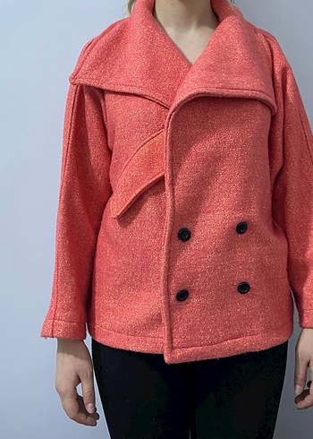 Düğmeli Pembe Mini Hamile Ceketi - Görsel 2