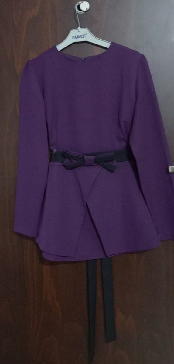 Mor, Kemerli Midi Bisiklet yaka Abiye Bluz ceket - Görsel 3