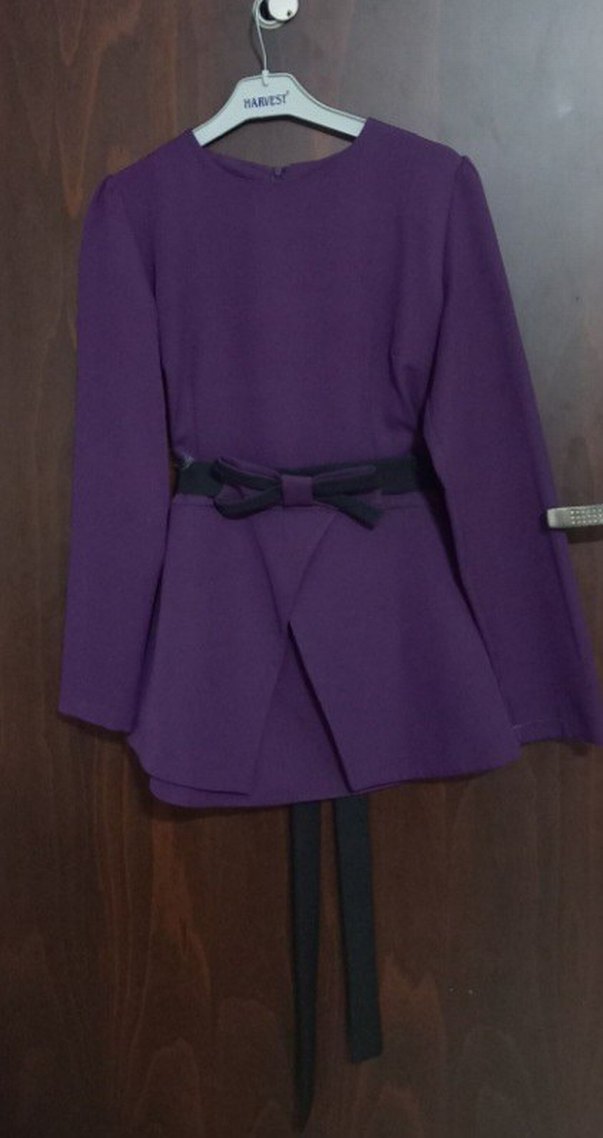 Mor, Kemerli Midi Bisiklet yaka Abiye Bluz ceket - Görsel 2