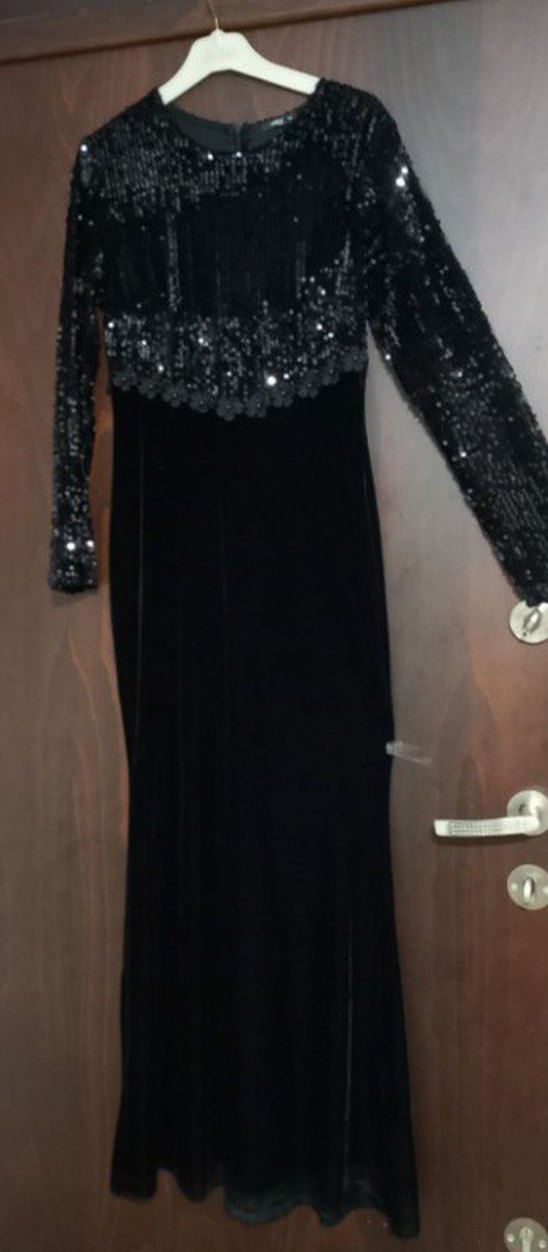 Tesettür Abiye
Uzun Kollu Siyah payet İşlemeli kadife - Görsel 3