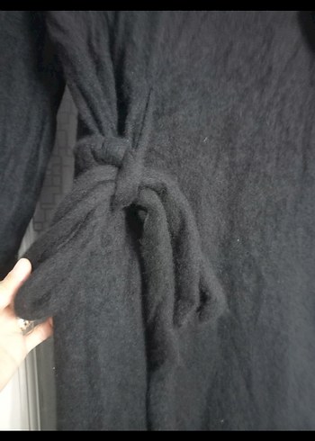 Kışlık Zara V yaka Yün Elbise Siyah - Görsel 3