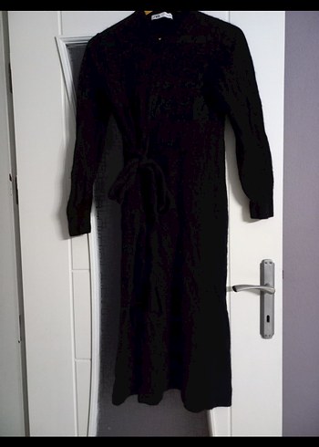 Kışlık Zara V yaka Yün Elbise Siyah - Görsel 2