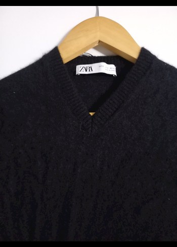 Kışlık Zara V yaka Yün Elbise Siyah - Görsel 4