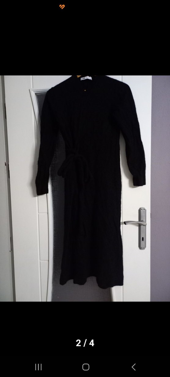 Kışlık Zara V yaka Yün Elbise Siyah - Görsel 2