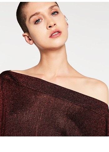 ZARA TUNIKA SUKIENKA BURGUND ASYMETRIC - Görsel 4