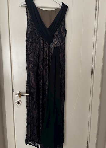 Dantel Detaylı Lacivert Vintage Abiye Elbise - Görsel 3