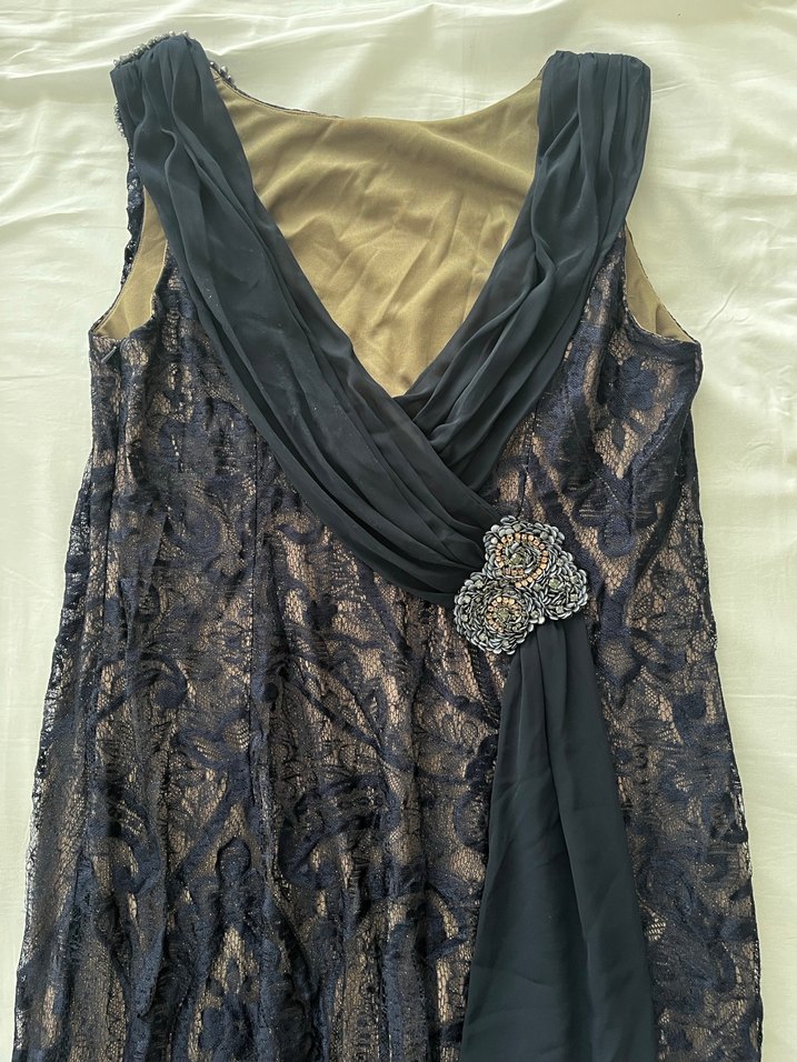 Dantel Detaylı Lacivert Vintage Abiye Elbise - Görsel 2