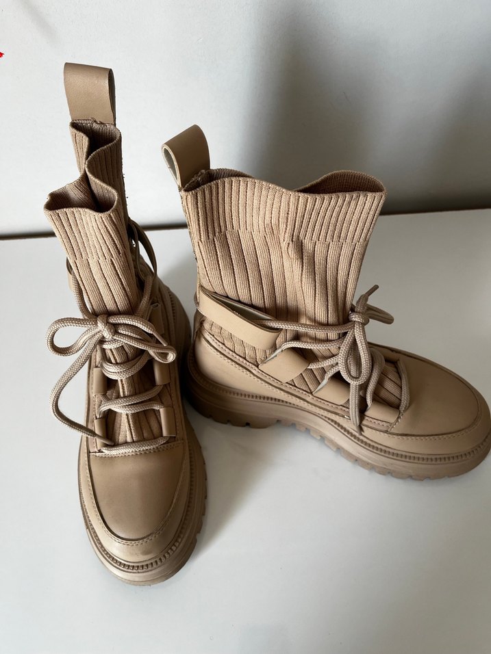 Desa bej Yüksek Topuklu Bağcıklı Deri Kadın Bot - Görsel 2