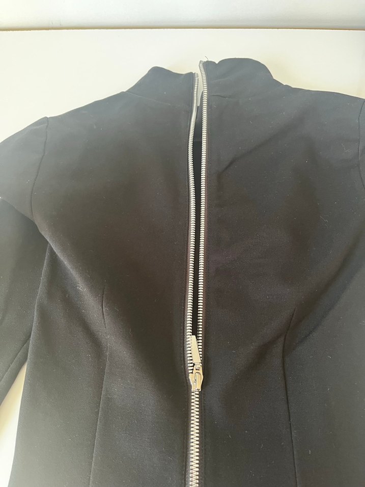 Mavi Siyah Uzun Kollu Yüksek Yakalı Kadın Kalem Elbise - Görsel 5