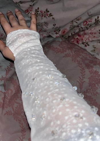 Nişan İçin Nakışlı Dantel Detaylı Beyaz Eldiven - Görsel 4