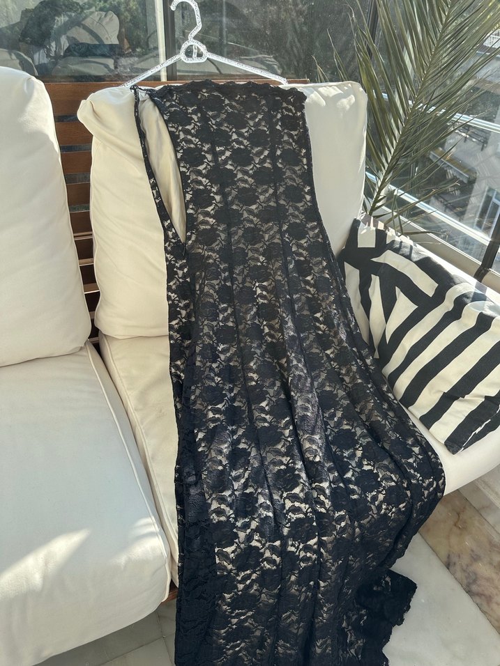 Siyah Dantel Straplez Uzun Abiye Elbise - Görsel 5