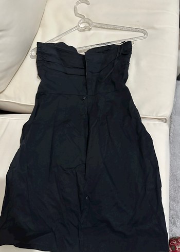 Siyah Askısız Drapeli Midi Elbise straplez - Görsel 5