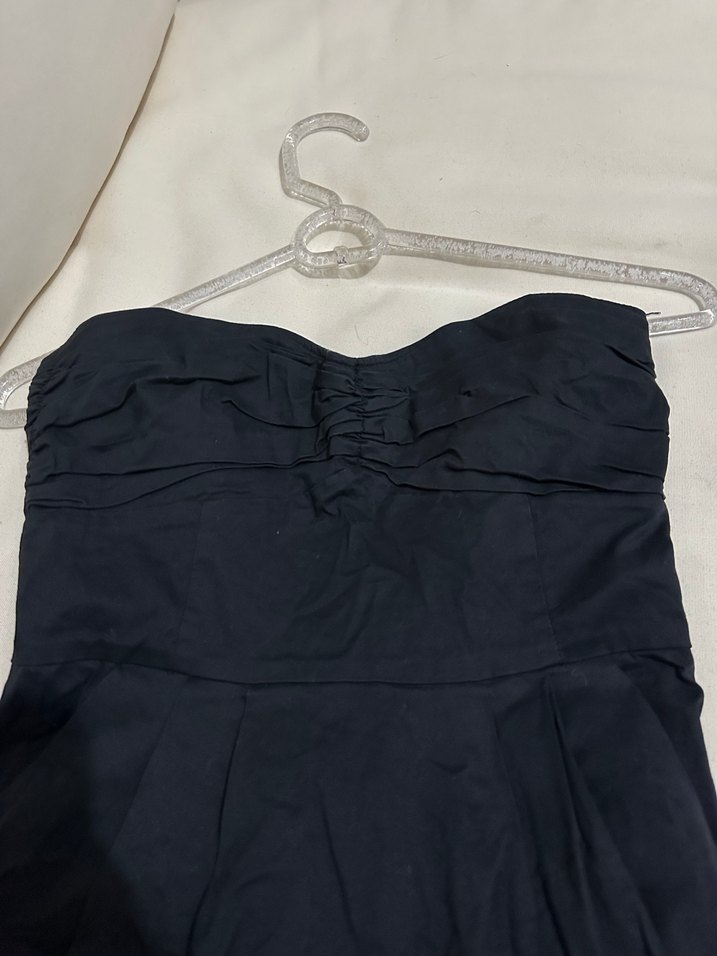 Siyah Askısız Drapeli Midi Elbise straplez - Görsel 2