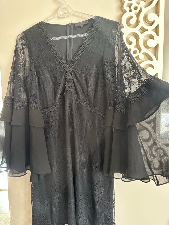 Dantel Detaylı Siyah Midi Goth Elbise - Görsel 3