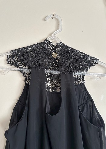 Dantel Detaylı Siyah Uzun Gotik Elbise - Görsel 4