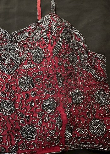 Bordo İşlemeli Boncuklu Mini Büstiyer - Görsel 2