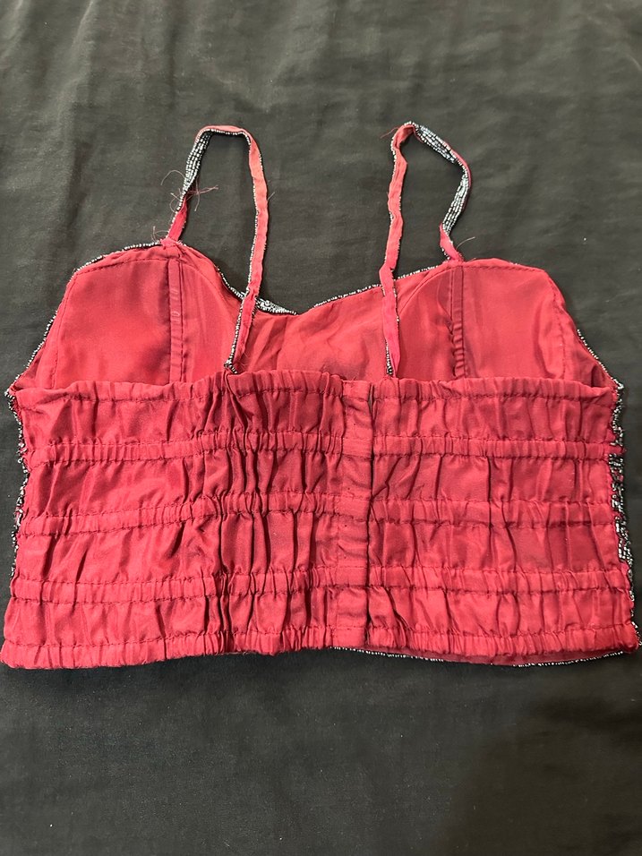 Bordo İşlemeli Boncuklu Mini Büstiyer - Görsel 3