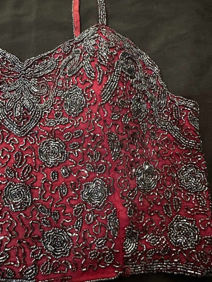 Bordo İşlemeli Boncuklu Mini Büstiyer - Görsel 2