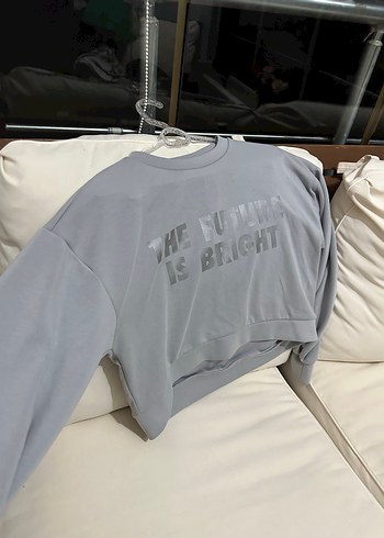 Gri Baskılı Kadın Sweatshirt - Görsel 4