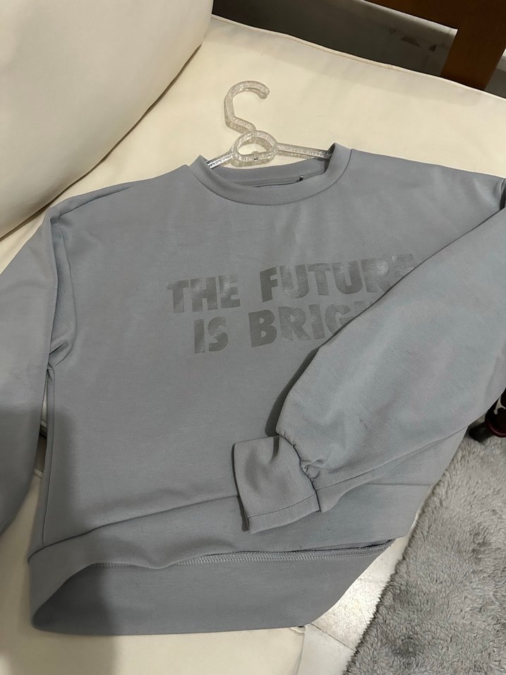 Gri Baskılı Kadın Sweatshirt - Görsel 2