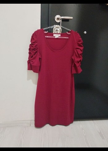 Bordo Kısa Kollu Kadın elbise - Görsel 2