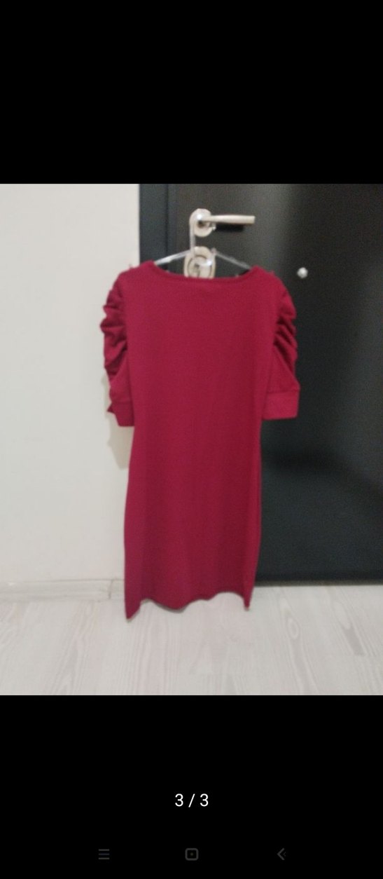 Bordo Kısa Kollu Kadın elbise - Görsel 3