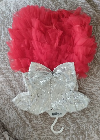 Kız Çocuk Pullu Üst ve Fırfırlı Kırmızı Elbise - Görsel 4