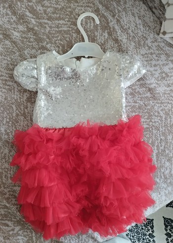 Kız Çocuk Pullu Üst ve Fırfırlı Kırmızı Elbise - Görsel 2