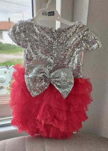 Kız Çocuk Pullu Üst ve Fırfırlı Kırmızı Elbise - Görsel 3