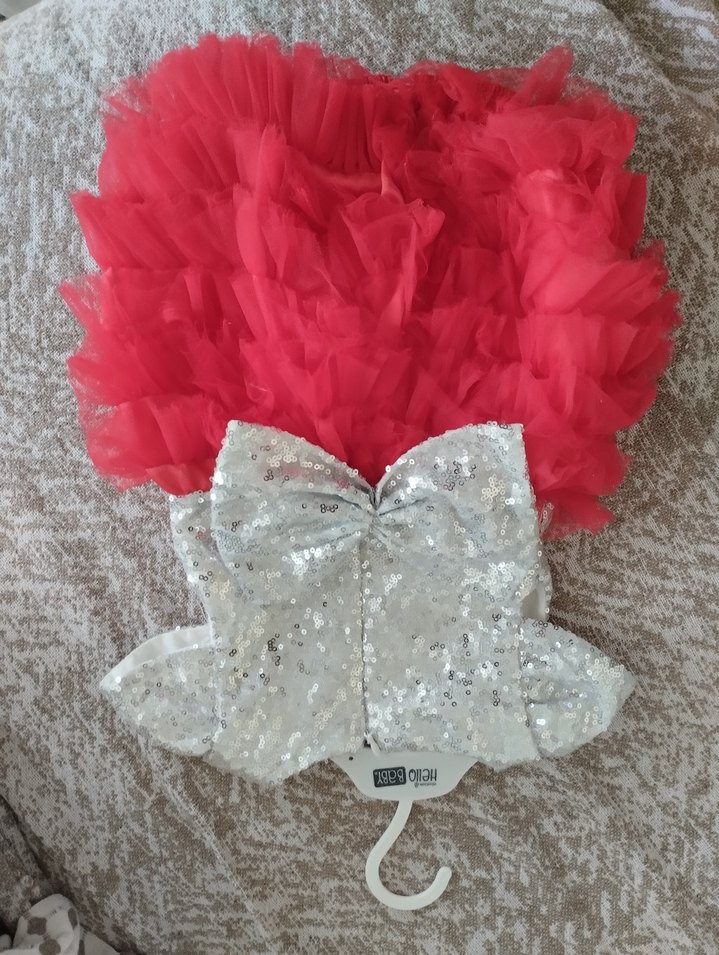 Kız Çocuk Pullu Üst ve Fırfırlı Kırmızı Elbise - Görsel 4