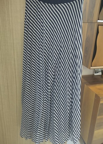 lacivert beyaz Çizgili Uzun Straplez Elbise - Görsel 2