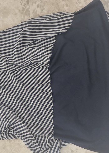 lacivert beyaz Çizgili Uzun Straplez Elbise - Görsel 6